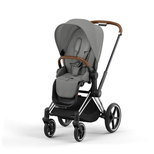 עגלת תינוק Priam 4 Mirage Grey עם שלדה כרום חום
