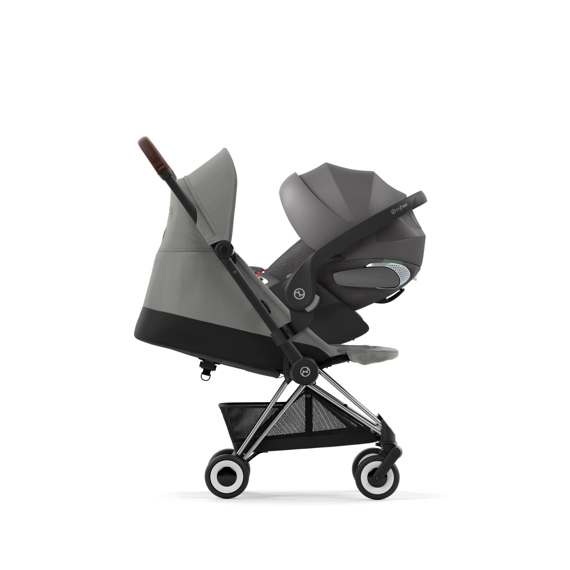 עגלת תינוק Coya כרום חום Mirage Grey-עם סלקל